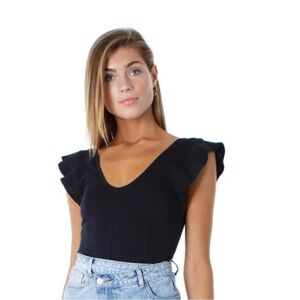 Free People Black Ruffle Sleeve Scoop Back Front Blouse Small
